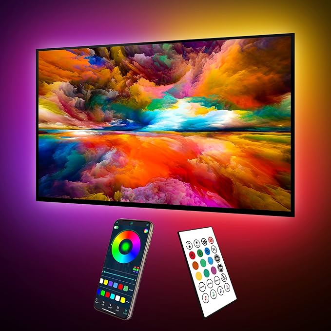 maylit ICRGB TV LED Backlight, 8.2ft Bluetooth LED Lights for TV 24-60in, USB Powered TV Lights Kit with Remote and App Control, Music Sync, Color Change with TV Sound, Bias Lighting for HDTV