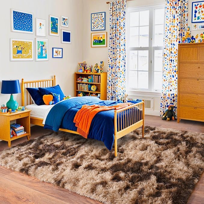 Super Fluffy Area Rug for Living Room 5x7, Shaggy Carpet, Tie-Dyed Coffee | - Image 4