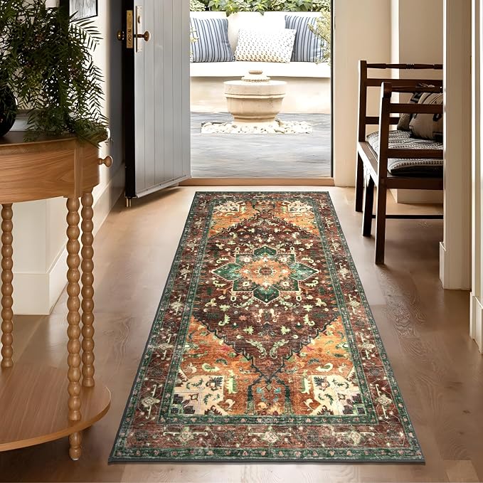 Yamaziot Washable Runner Rug, 3x6 Non-Slip Boho Vintage Hallway Kitchen Rug | - Image 7