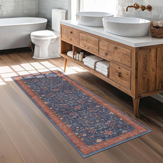 Navy Blue Runner Rug 2x5 for Hallway, Laundry Room, Washable Non Slip Non Skid - Image 3