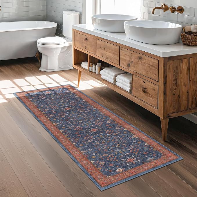 Navy Blue Runner Rug 2x7 for Kitchen, Laundry Room, Washable Non Slip Non Skid - Image 8