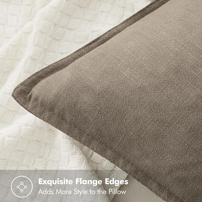 MIULEE Decorative Linen Euro Sham Pillow Covers 24x24 Inch Tan Taupe | Boho - Image 2