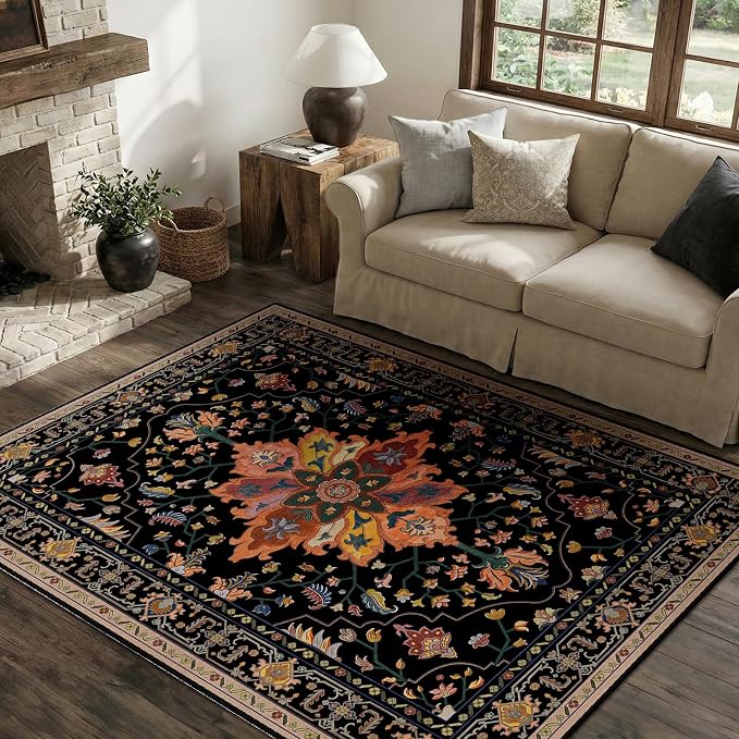 RELEANY Washable Area Rug, Water Repellent, Pet Friendly, Vintage Floral Boho - Image 2