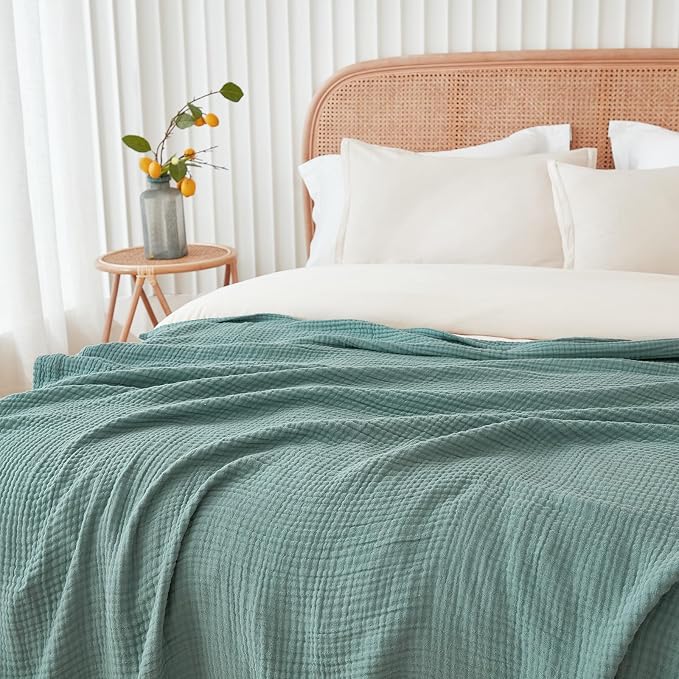 EMME Muslin Blankets for Adults Teal Small Blanket 40" x 50" | Throw Blanket - Image 2