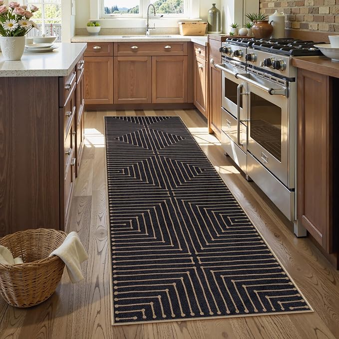 Lahome Black 2x8 Kitchen Runner, Modern Geometric Runner Rug Non Slip | by Lahome