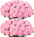 Ouddy Decor 50 Pcs Artificial Pink Roses Bulk Realistic Silk Roses with Long Stems Fake Roses Flowers for Wedding Bridal Bouquet DIY Table Centerpieces Arrangement Valentines Day Home Decor, Pink