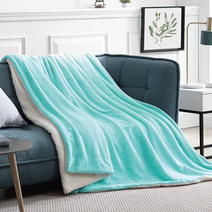 Walensee Sherpa Fleece Blanket (Throw Size 50”x60” Light Blue) Plush Throw Fuzzy Super Soft Reversible Microfiber Flannel Blankets for Couch, Bed, Sofa Ultra Luxurious Warm and Cozy for All Seasons