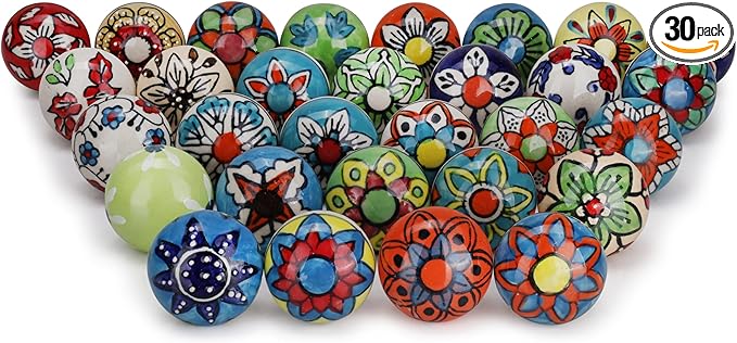 Cabinet Multicolor Assorted Ceramic Drawer Pull Handle Kitchen Cupboard Wardrobe Knob Boho Room Decorative Furniture Hardware Dresser Drawers Knobs-Pack of 30