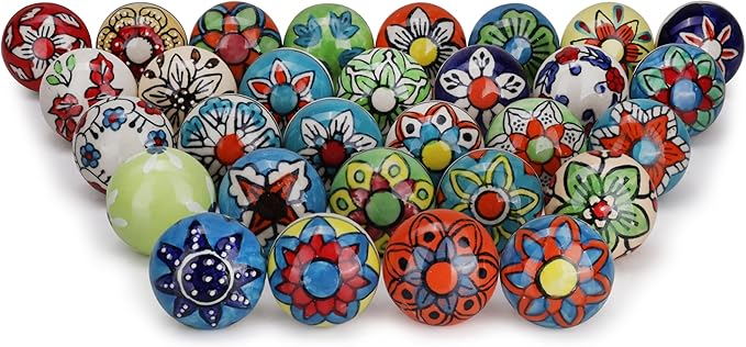 Cabinet Multicolor Assorted Ceramic Drawer Pull Handle Kitchen Cupboard Wardrobe Knob Boho Room Decorative Furniture Hardware Dresser Drawers Knobs-Pack of 6