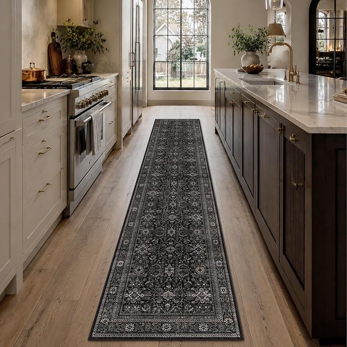 Schweek 2x10 Kitchen Runner Rug Washable Non Slip Hallway Runners Black | - Image 3