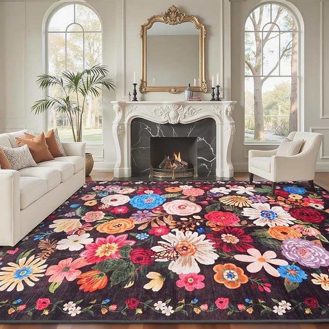 Black Brown Floral Area Rug 4x6 - Image 3
