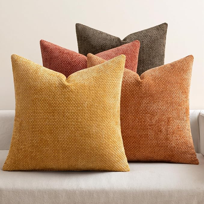 MIULEE Decorative Chenille Fall Pillow Covers Orange Brown 20x20 Pack of 4 | by MIULEE