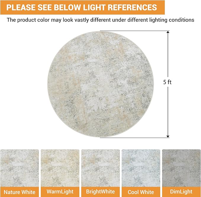 Aelenmu Round Rug 5ft Washable Rug - Image 2