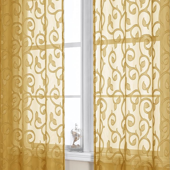 Furman Gold Sheer Curtains 63 inch Length by OWENIE