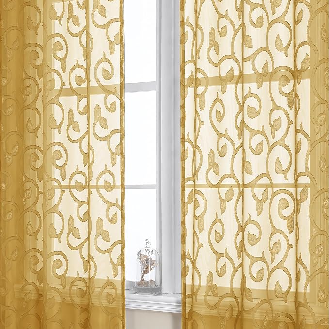 Furman Cafe Curtains 24 Inch Length 2 Panels Set, Elegant Geometric Jacquard - Image 5