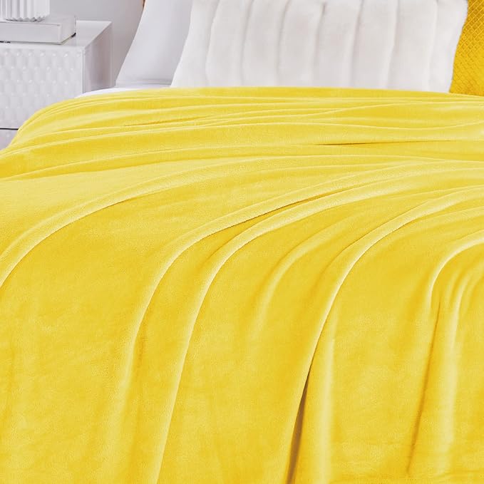 Walensee Fleece Blanket Plush Throw Fuzzy Lightweight (Throw Size 50x60 Bright Yellow) Super Soft Microfiber Flannel Blankets for Couch, Bed, Sofa Ultra Luxurious Warm and Cozy for All Seasons