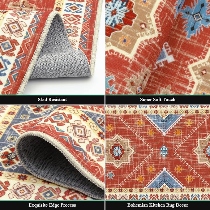 HEBE Boho Kitchen Rugs Set of 3, Non Slip Washable Kitchen Mats - Image 4