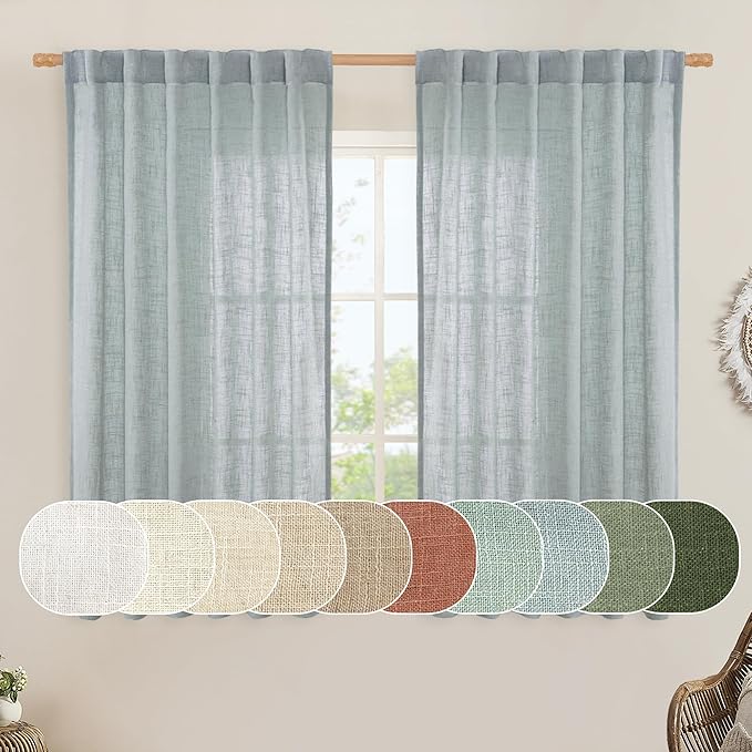 Linen Semi Sheer Curtains 48 Inch by LAMIT