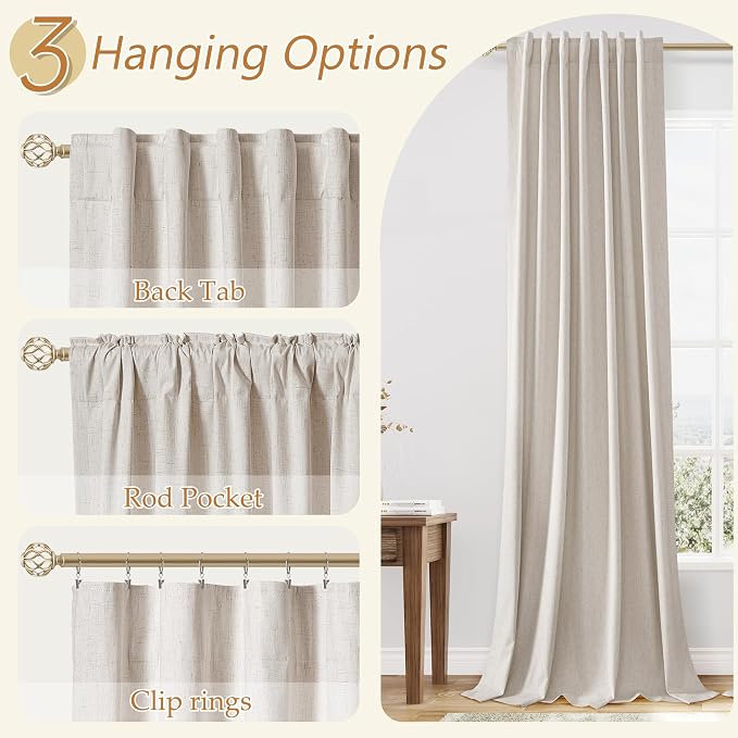 100% Blackout Linen Curtains for Bedroom 90 inches Long, Thermal Insulated Room - Image 6