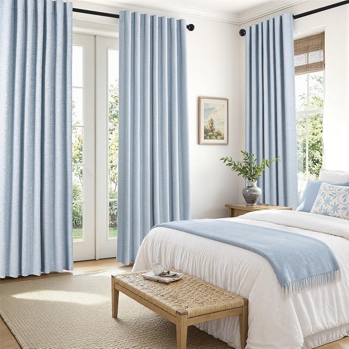 Topfinel Light Blue 120 Inch Blackout Linen Curtains 2 Panel Set - Image 7