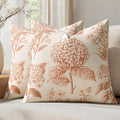 Set of 2 Decorative Floral Pillow Covers 18x18 Inch Autumn Orange | Neutral by SWANCOCO