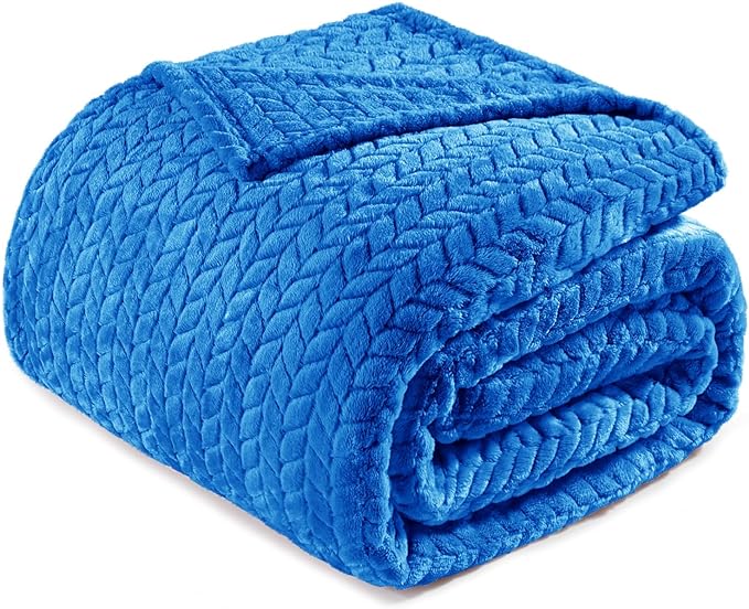 Exclusivo Mezcla Fleece King Size Blanket for Bed, 90x104 Inches Soft Cozy Jacquard Flannel Blankets, Lightweight Fuzzy Plush Warm for Winter, Cobalt Blue