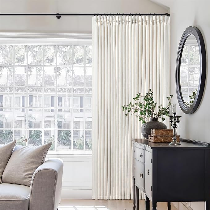 Natural 60 Inch Width Linen Pinch Pleated 92 Inch Long Curtains | Thick Linen by Twodrapes