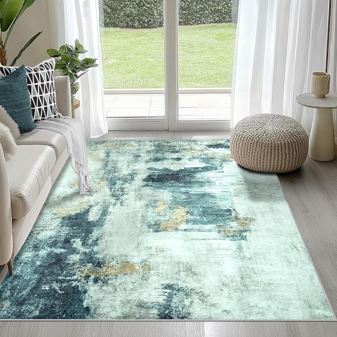 4x6 Area Rugs for Living Room Washable Bedroom Dining Room Teal Grey Gold | by Aelenmu