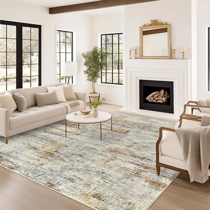 Soalmost 6x9 Area Rug for Living Room Washable Rugs Non-Slip Grey/Rust | - Image 8