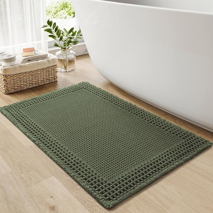 RESARE Waffle Bath Mat for Bathroom, Non Slip Bathroom Rugs 20"x32" Green | by Resare