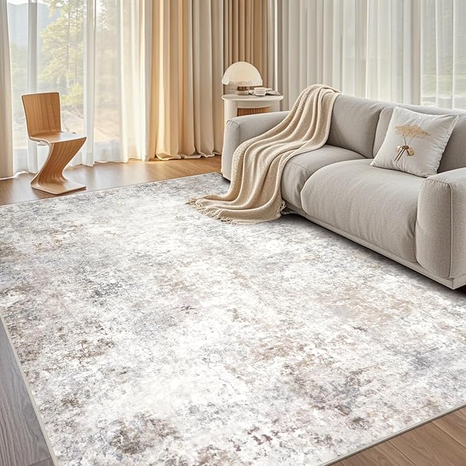 Beige Grey Washable Rugs 8x10 Area Rugs by Srugn