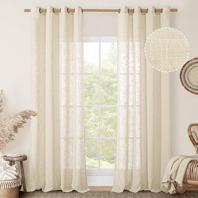 Beige Linen Sheer Curtains 84 Inch Length - Image 2