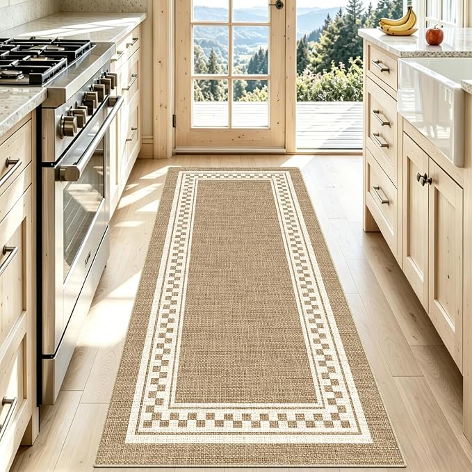 Faux Linen Washable Runner Rug Absorbent Surface 2x6 Warm Brown | Non-Slip TPR - Image 8