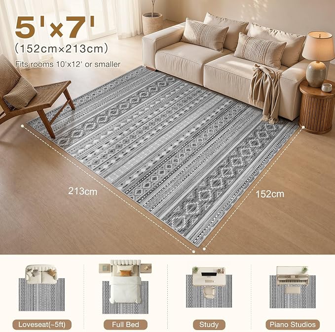 cotiled Boho 5x7 Area Rugs for Living Room: Soft Moroccan Washable Rug | Solve - Image 9
