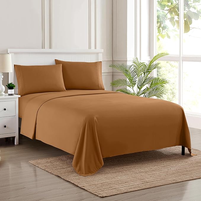 1800 Supreme Collection - Breathable Luxury Full Size Sheet Set with Full Elastic & Secure Corner Straps Built In - Extra Soft Deep Pocket Bedding, Mocha