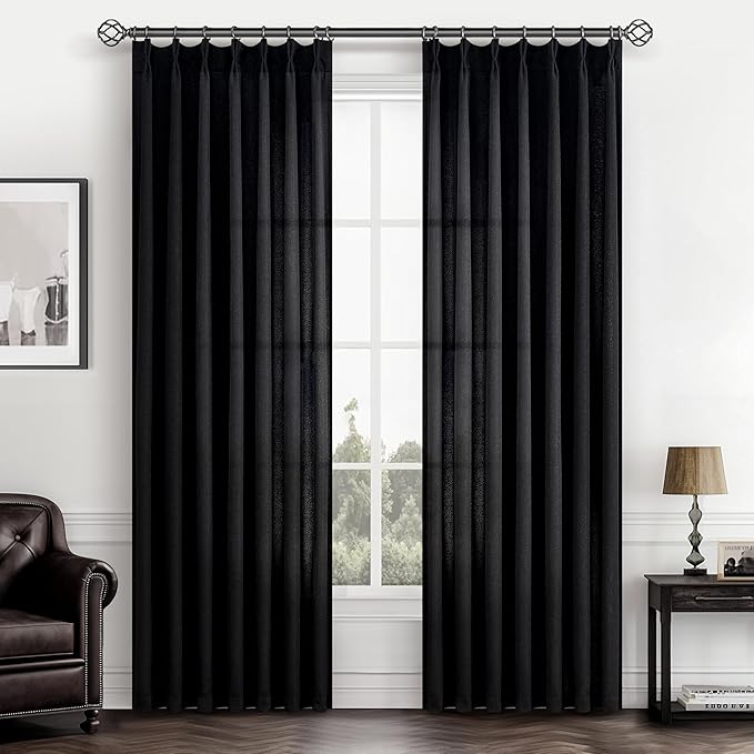 Black Viral Sheer Curtains 84 Inches Long by PleatedDrapes