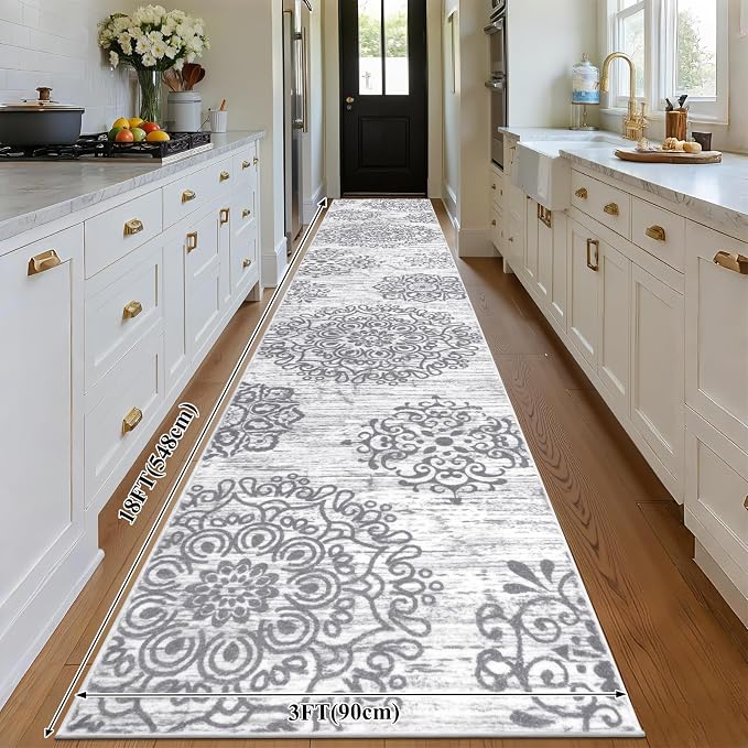 HEBE Hallway Runner Rug 3'x18', Washable Non Slip Kitchen Rug Runner | Soft - Image 2