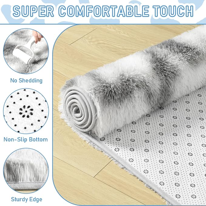 LOCHAS 8x10 Area Rugs Fluffy Living Room Bedroom Rug, Tie-Dyed Grey & White | - Image 5