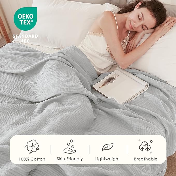 EMME Muslin Blankets for Adults Throw Blanket for Couch Breathable Gauze Soft - Image 4