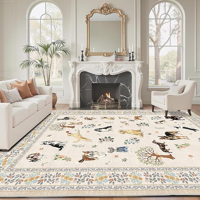 Beige Area Rug 8x10 for Living Room Bedroom | Stain Resistant; Soft; Non - Image 4