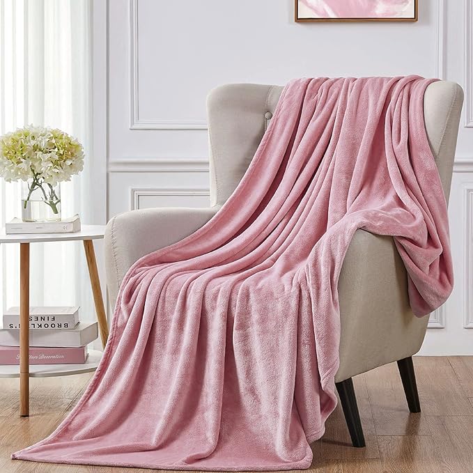 Walensee Fleece Blanket Plush Throw Fuzzy Lightweight (XL-Twin Size 66x90 Blush) Super Soft Microfiber Flannel Blankets for Couch, Bed, Sofa Ultra Luxurious Warm and Cozy for All Seasons