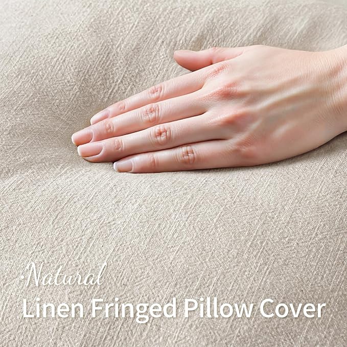 MIULEE Linen Decorative Euro Throw Pillow Covers Natural Beige 26x26 | Set of 2 - Image 2