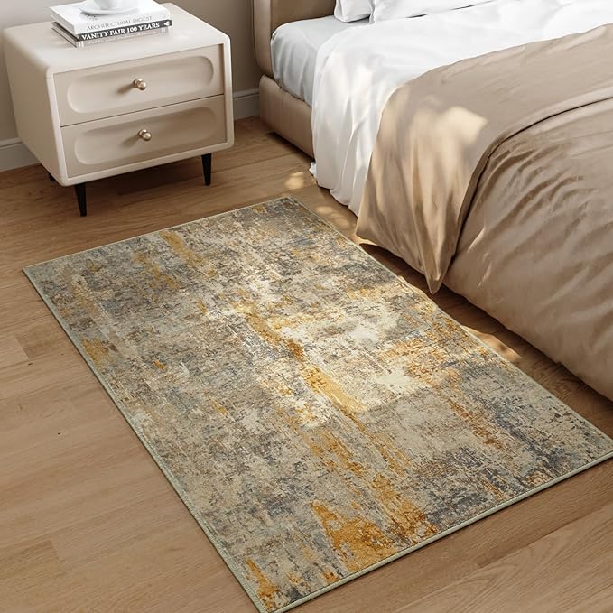 Entrance Rugs Indoor 2x3 Beige Entry Rug Washable Abstract Small Area Rug - Image 4