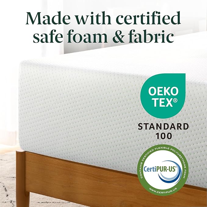 ZINUS 10 Inch Twin XL Green Tea Memory Foam Mattress [New Version], Fiberglass Free, Medium Firm Feel, Zoned Pressure Relief, Certified Safe Foams & Fabric, Mattress-in-a-Box