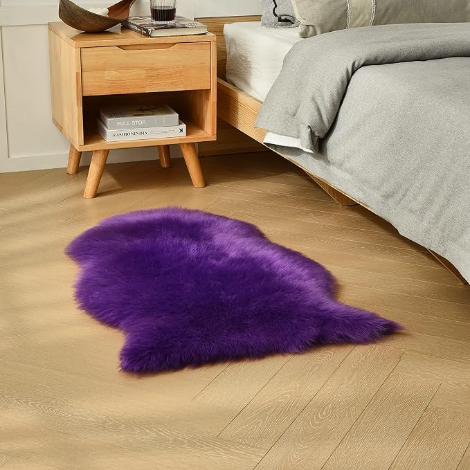 duduta Purple Faux Sheepskin Rug 2x3 ft, Small Faux Fur Chair Covers | Shag - Image 5