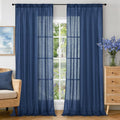 BGment Navy Blue Linen Curtains 84 Inches Long, Semi Sheer Drapes 2 Panels Set by BGment