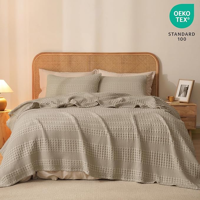 PHF 100% Cotton Waffle Weave Blanket King Size for Bed, Soft Lightweight & Breathable, All-Season Comfort, Luxury Aesthetic Woven Bedding for Home Decor, 108"x90", Taupe