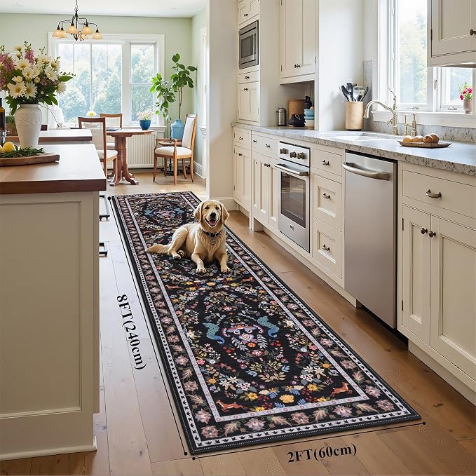 HEBE Hallway Runner Rug 2'x8', Washable Non Slip Kitchen Rug Runner | Soft Boho - Image 2