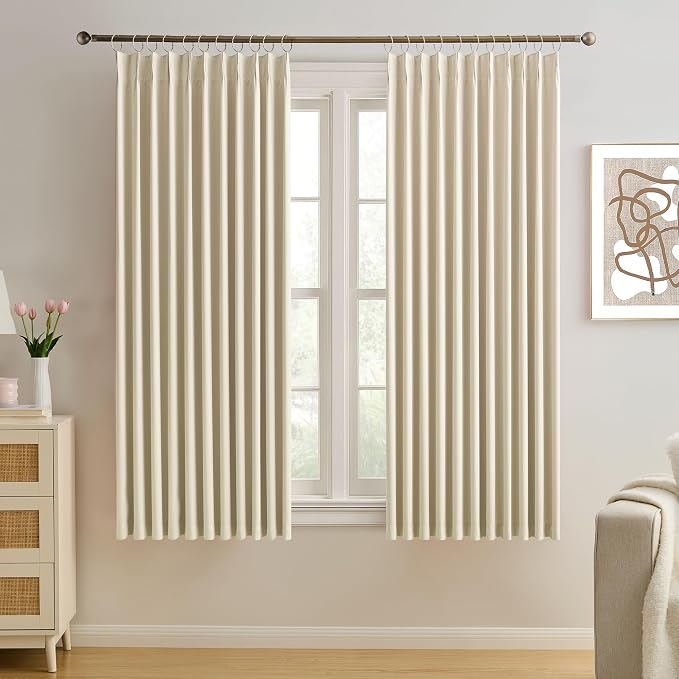 Pinch Pleated Curtains 63 Inches Long, Memory Shape Room Darkening Soundproof by KEQIAOSUOCAI
