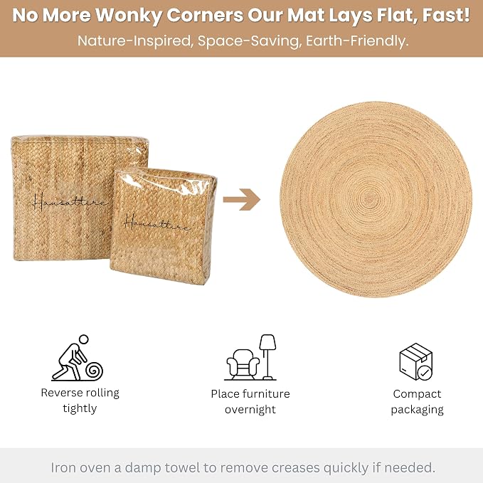 Hausattire Jute Braided Round Rug, 4 ft | 100% natural jute, hand woven - Image 9